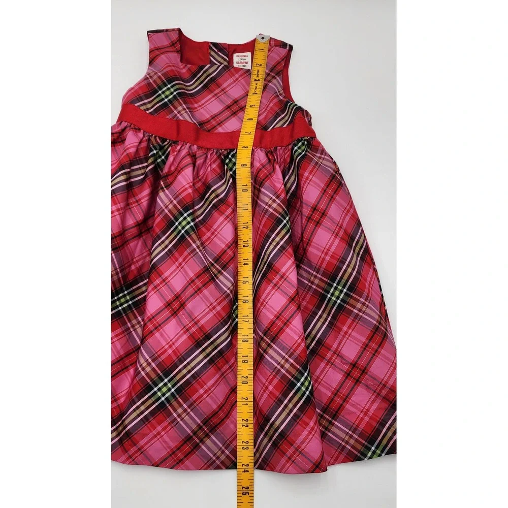 Vintage Gap Plaid Party Dress Toddler 4 Years Pink Red Holiday Bow Taffeta EXC